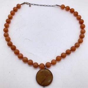 Stone Bead Necklace with Circle Stone Pendant
